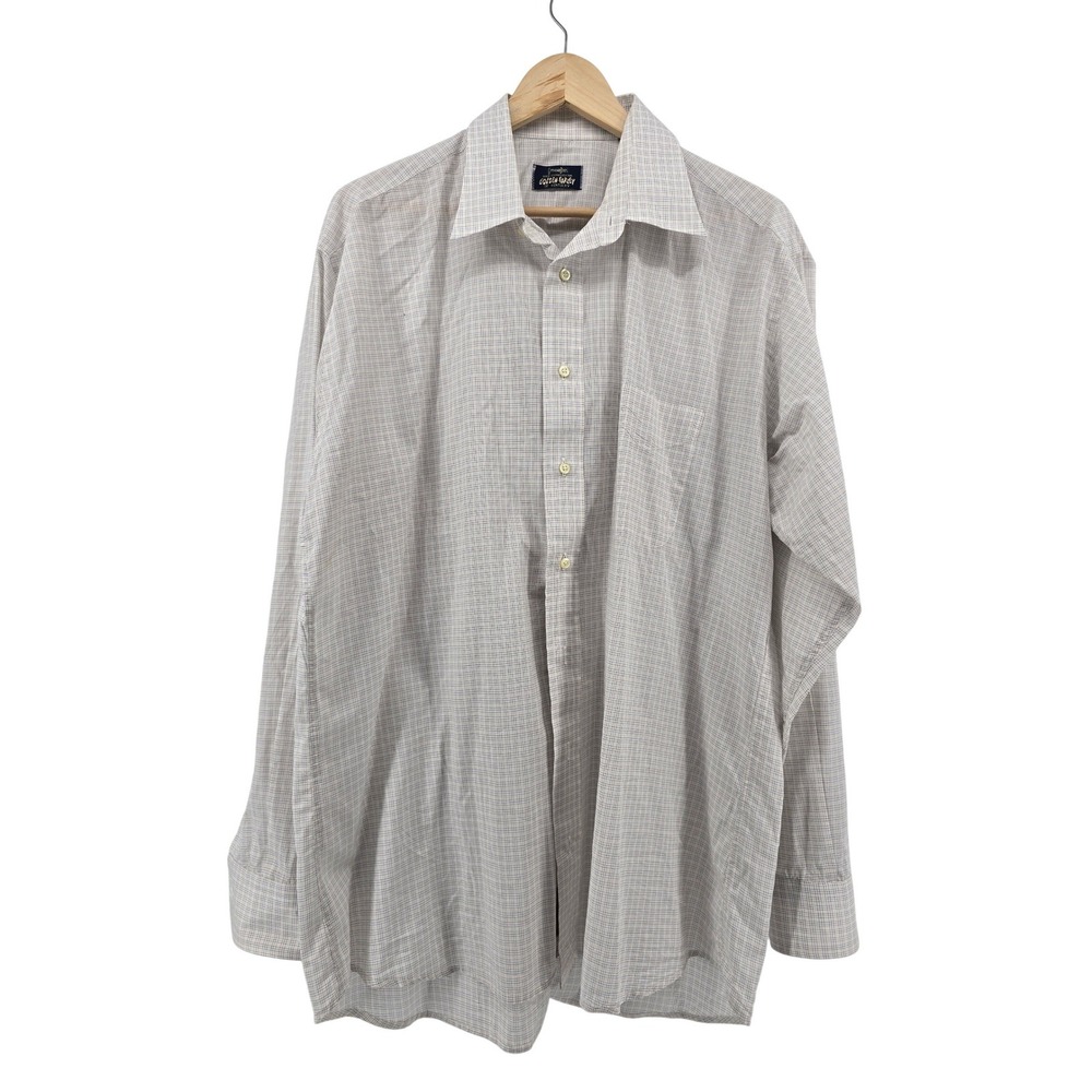 Gitman Bros Button Down Mens 16.5 35 Beige Blue Tattersall Check Made in USA